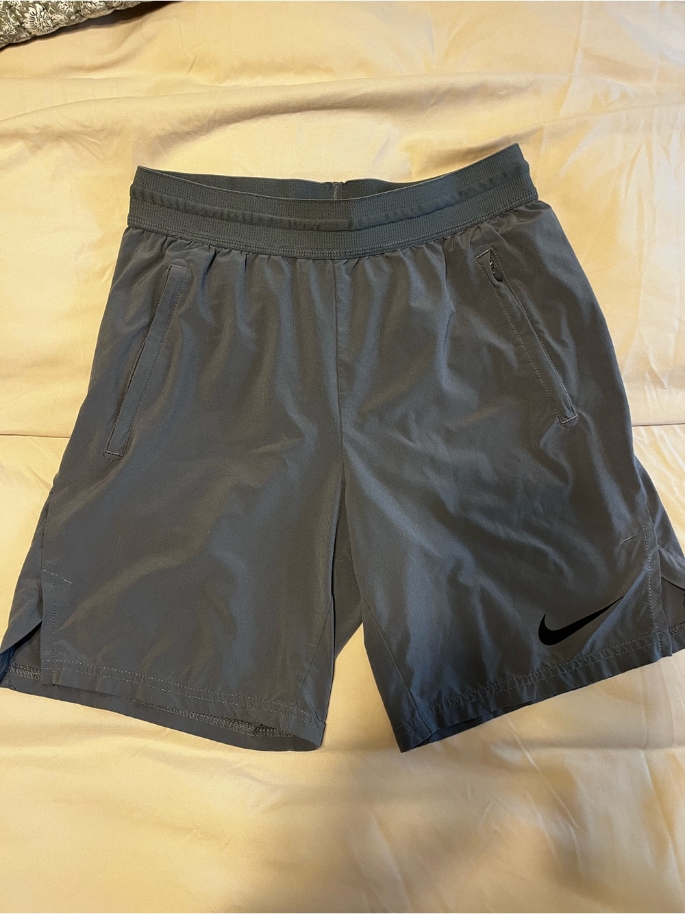 Nike Men's Dark Gray Athletic Shorts with Black Swoosh